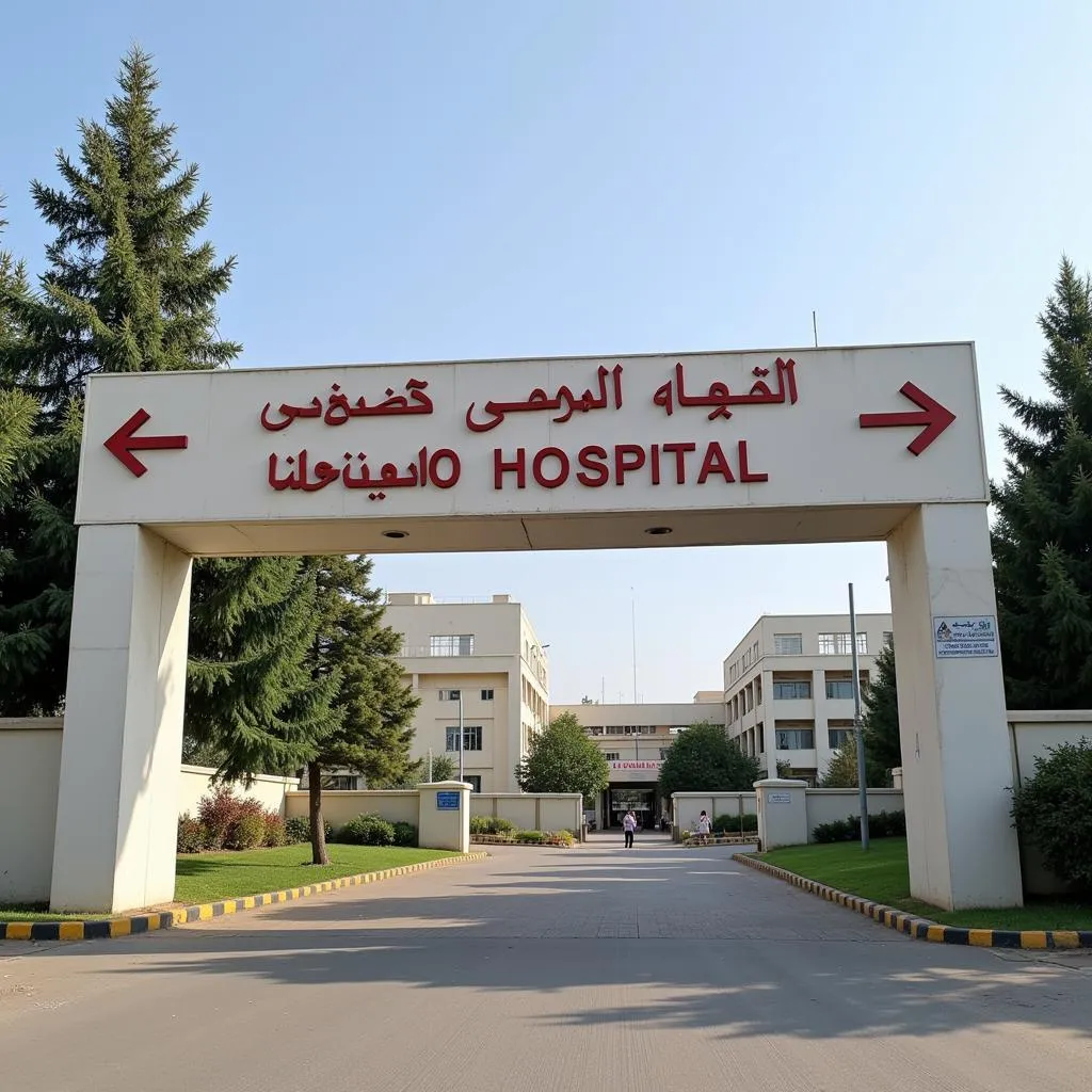 Abbasi Shaheed Hospital entrance sign with directions