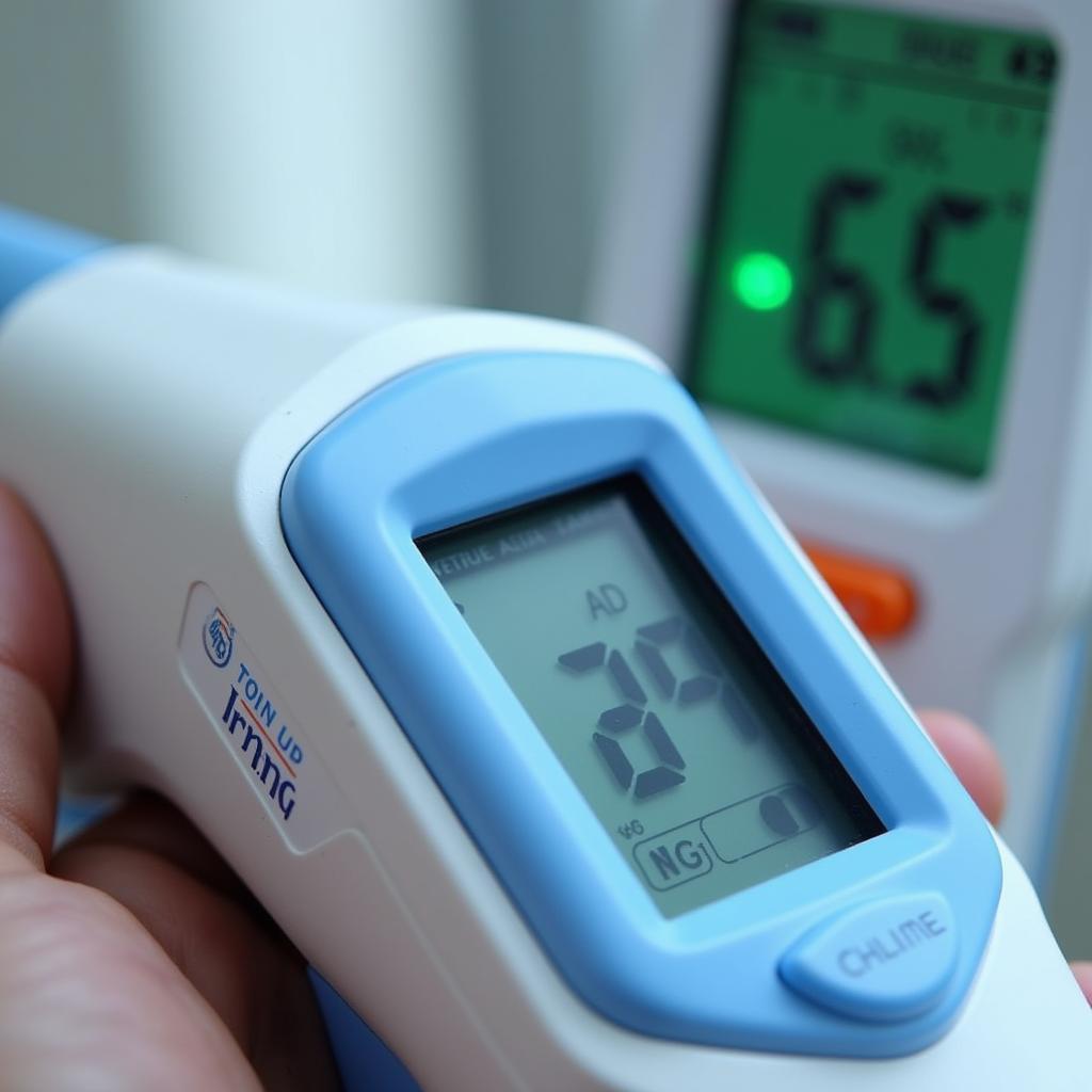 A person holding a digital thermometer, displaying an accurate temperature reading