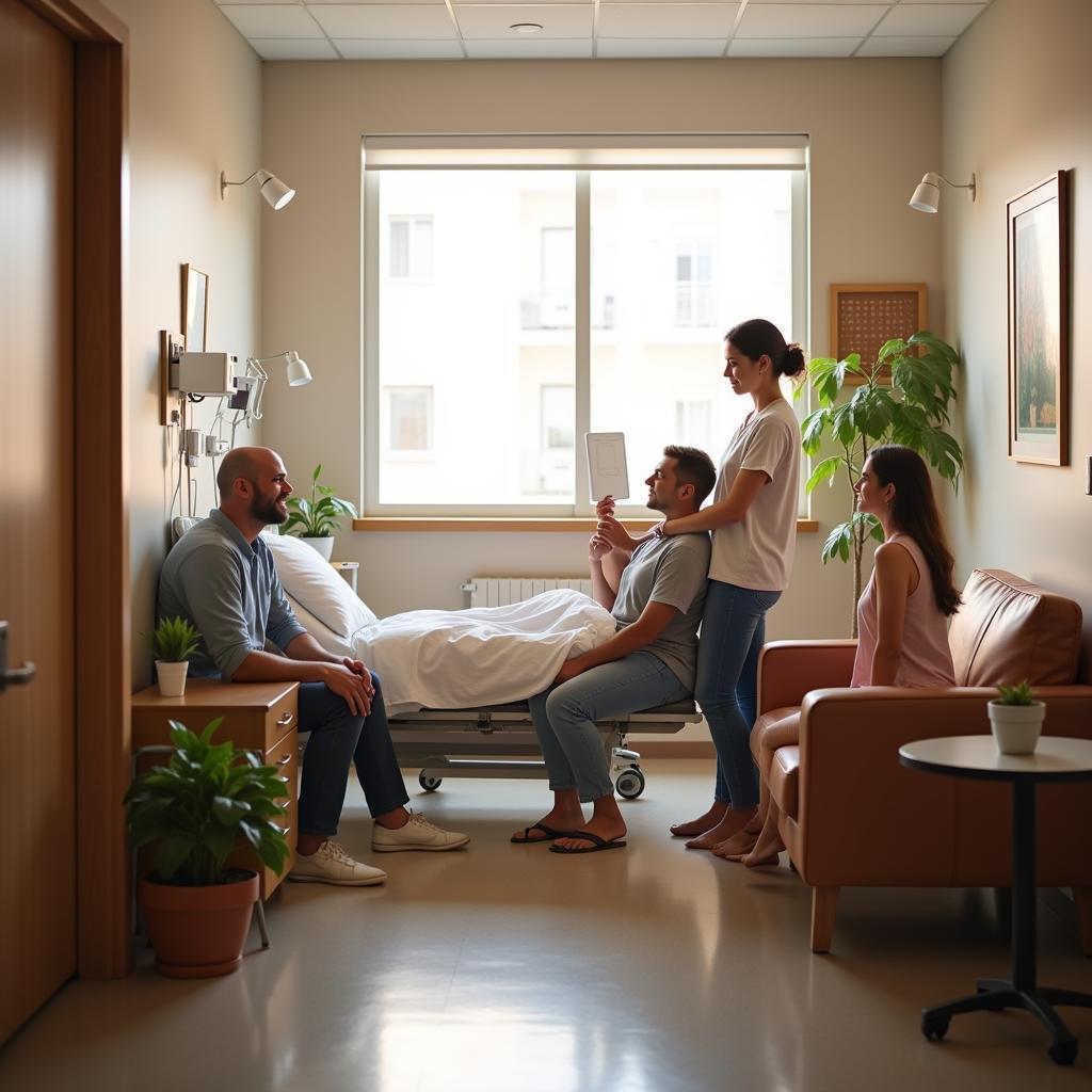 Family visiting a loved one in an acuity hospital