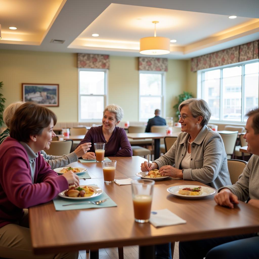 Patients enjoying a meal together in the hospital dining area