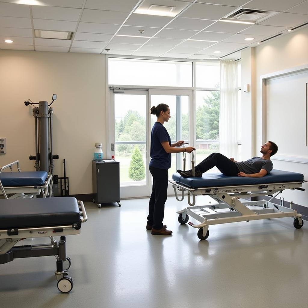 Physical therapy session in the rehabilitation gym at Acuity Specialty Hospital