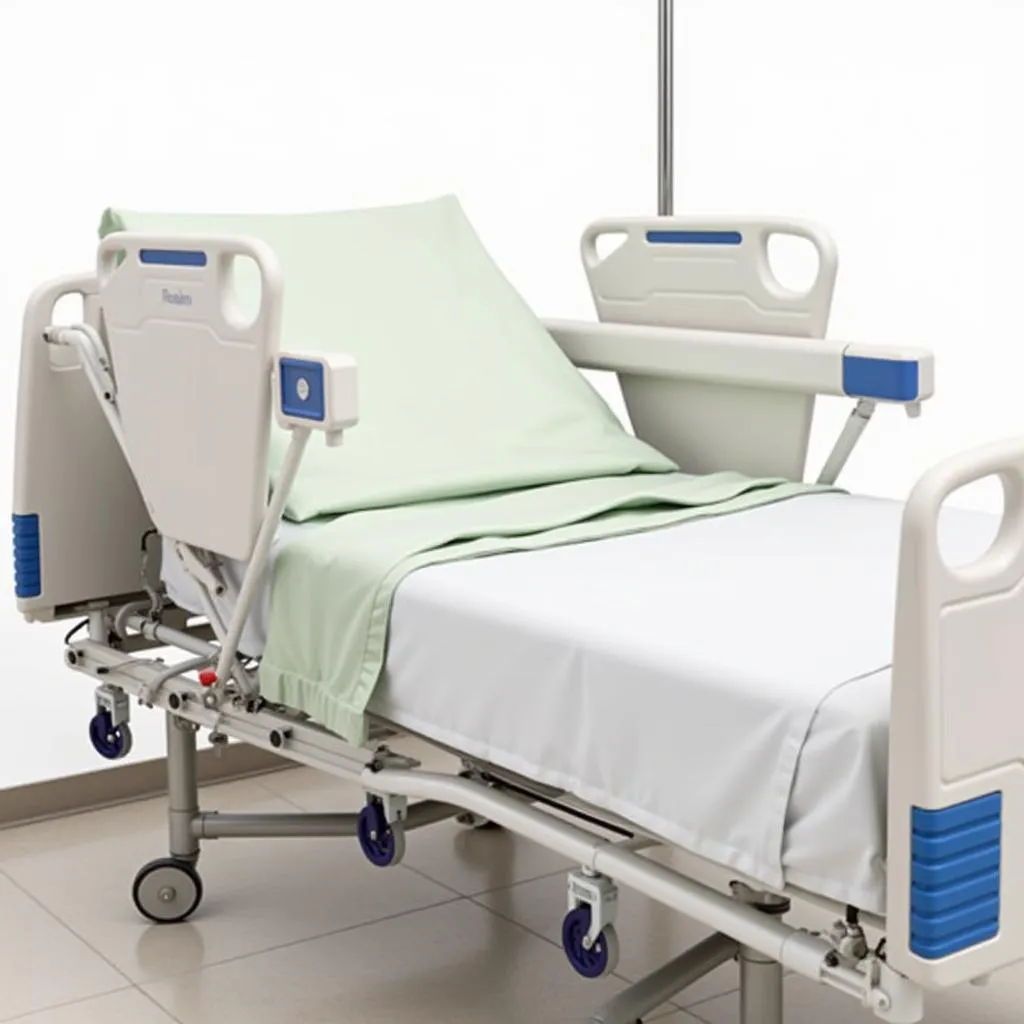 Hospital bed with adjustable rails for customized positioning.