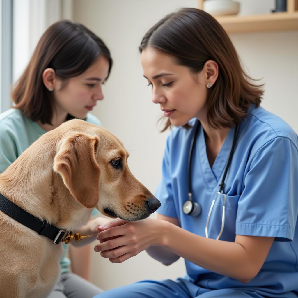 Compassionate veterinarian examining a dog at Alta Loma Animal Hospital