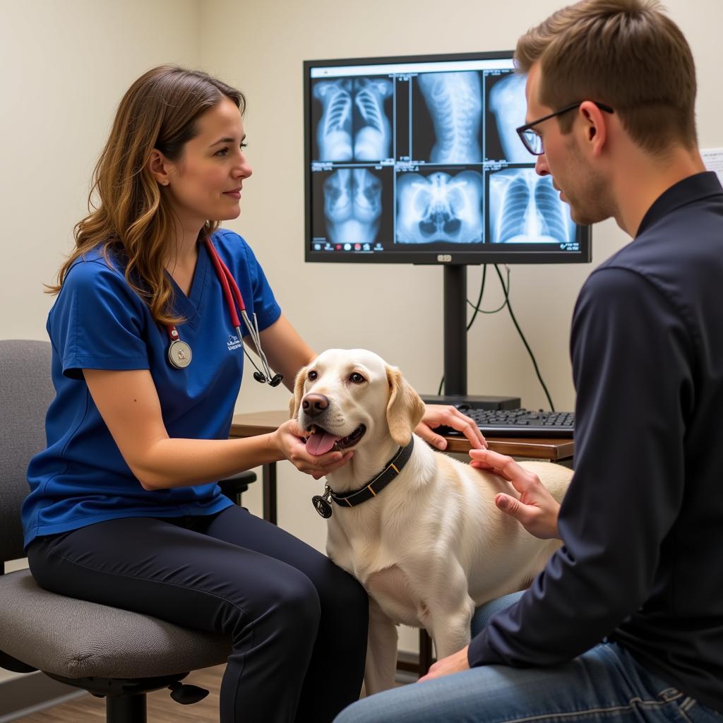 Altoona veterinarian explains a diagnosis to a pet owner