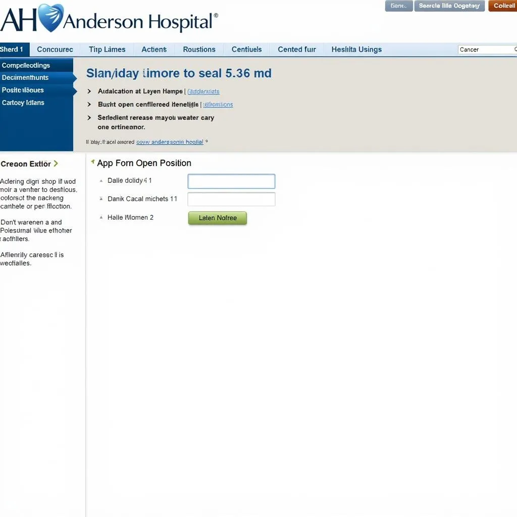 Online Job Application on Anderson Hospital Website