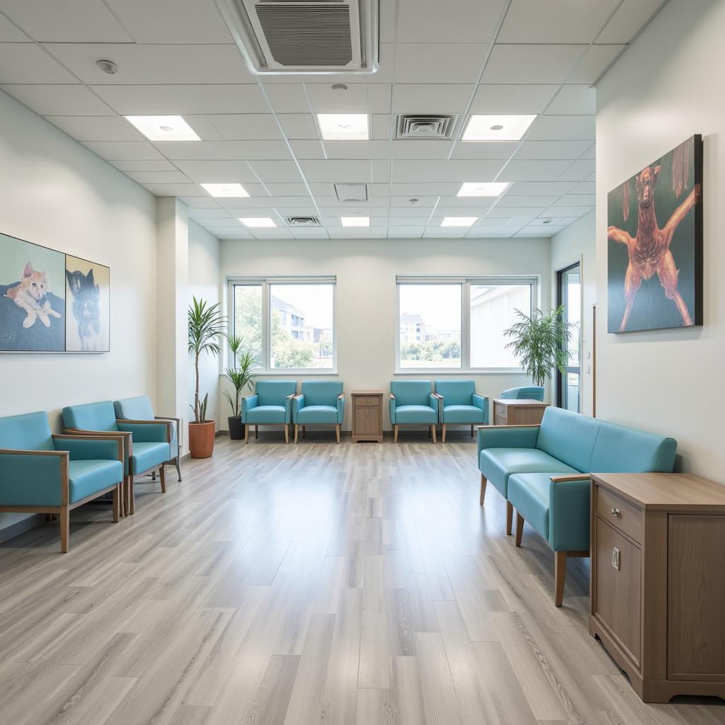 Clean and welcoming waiting area of an animal hospital