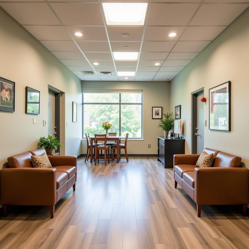 Inviting and comfortable waiting area of the animal hospital in Gahanna