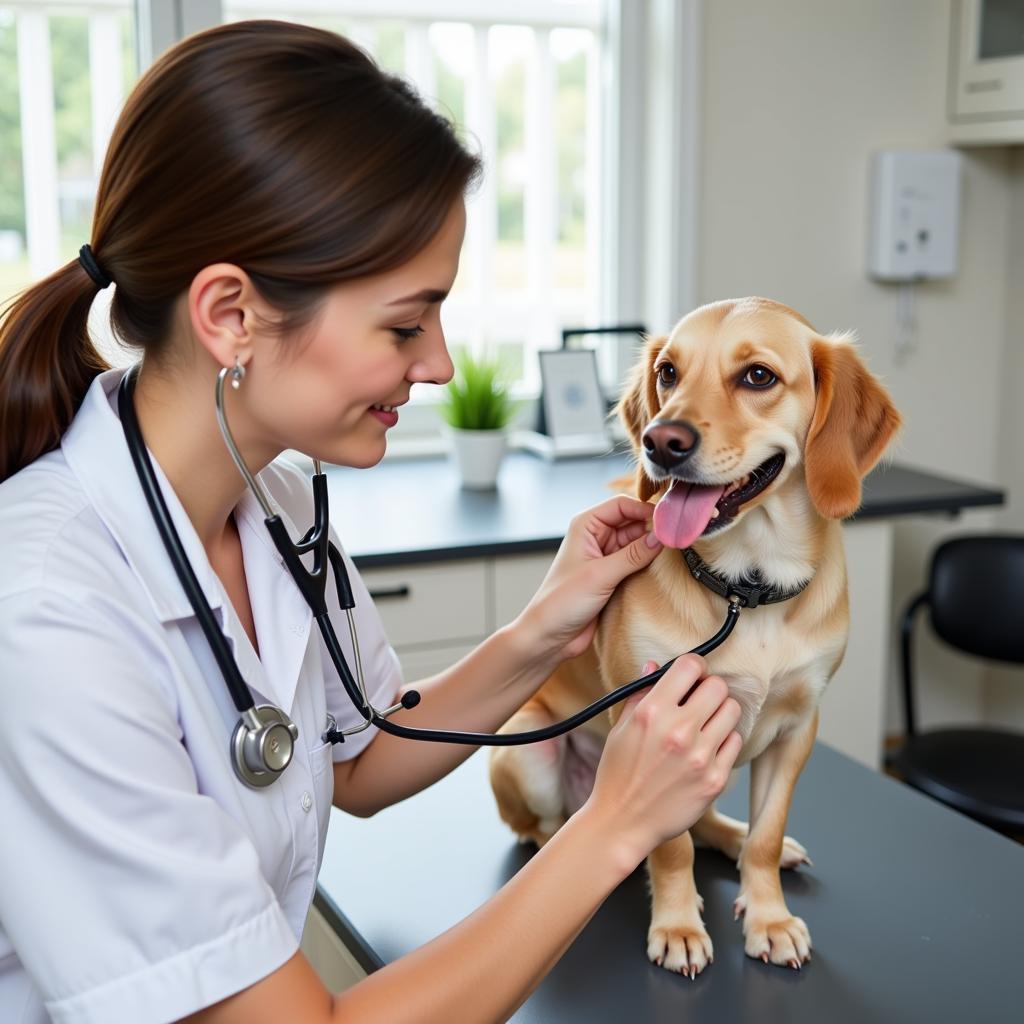 Veterinarian conducting a thorough examination on a dog