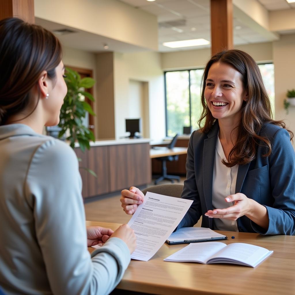 Athens Eye Hospital Insurance: A representative discusses insurance options with a patient.