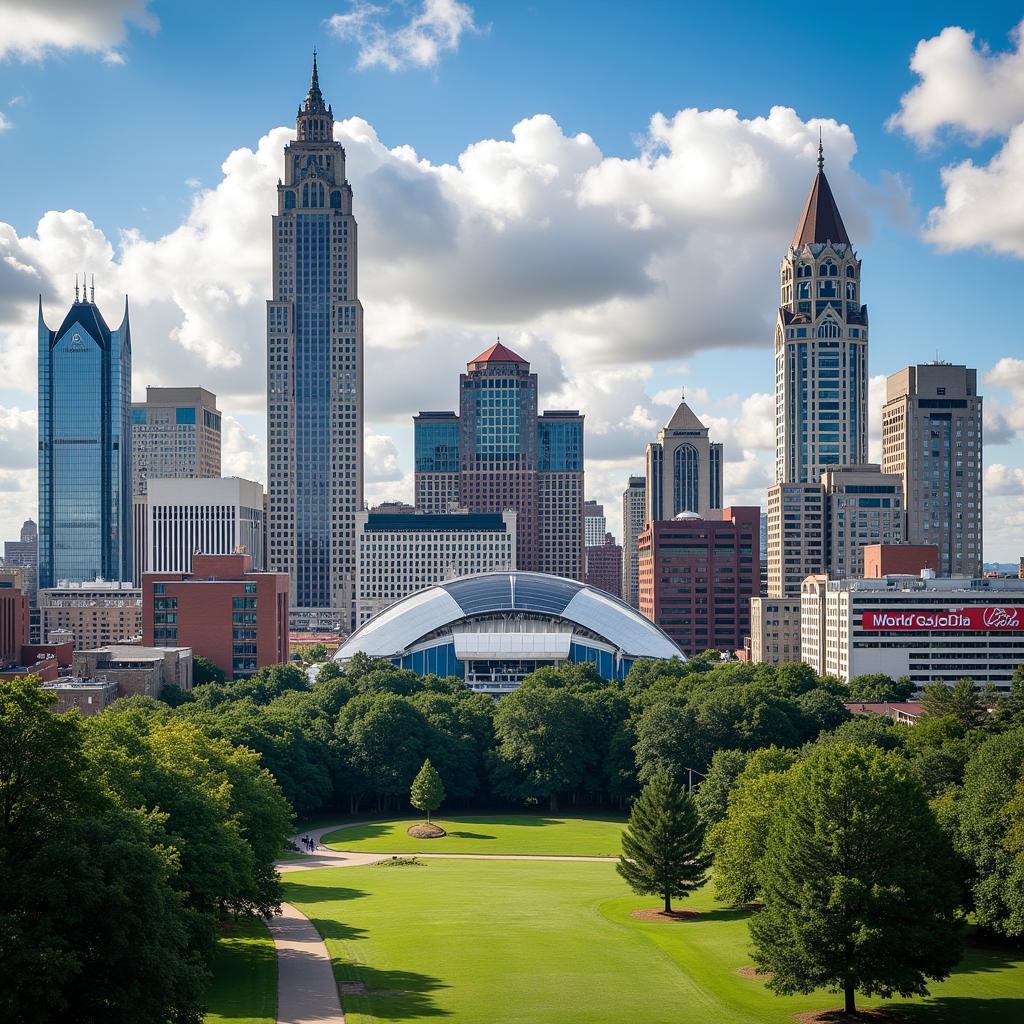 Vibrant cityscape of Atlanta with attractions highlighted