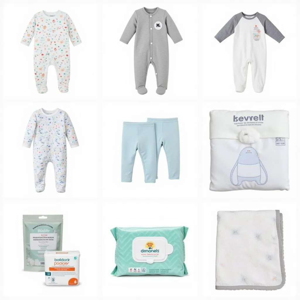 Adorable baby onesies, soft blankets, diapers, and feeding supplies arranged neatly in the maternity bag