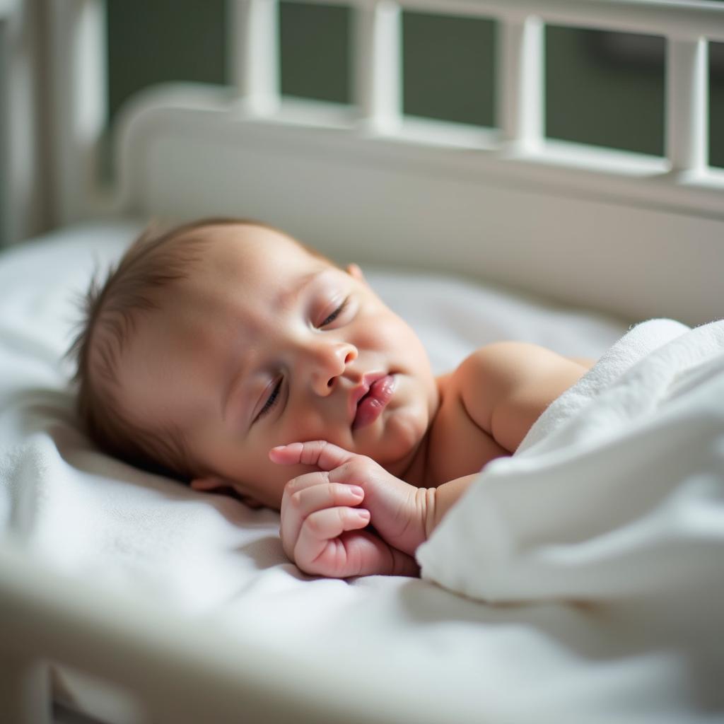 An Infant Sleeping Peacefully in a Hospital Crib