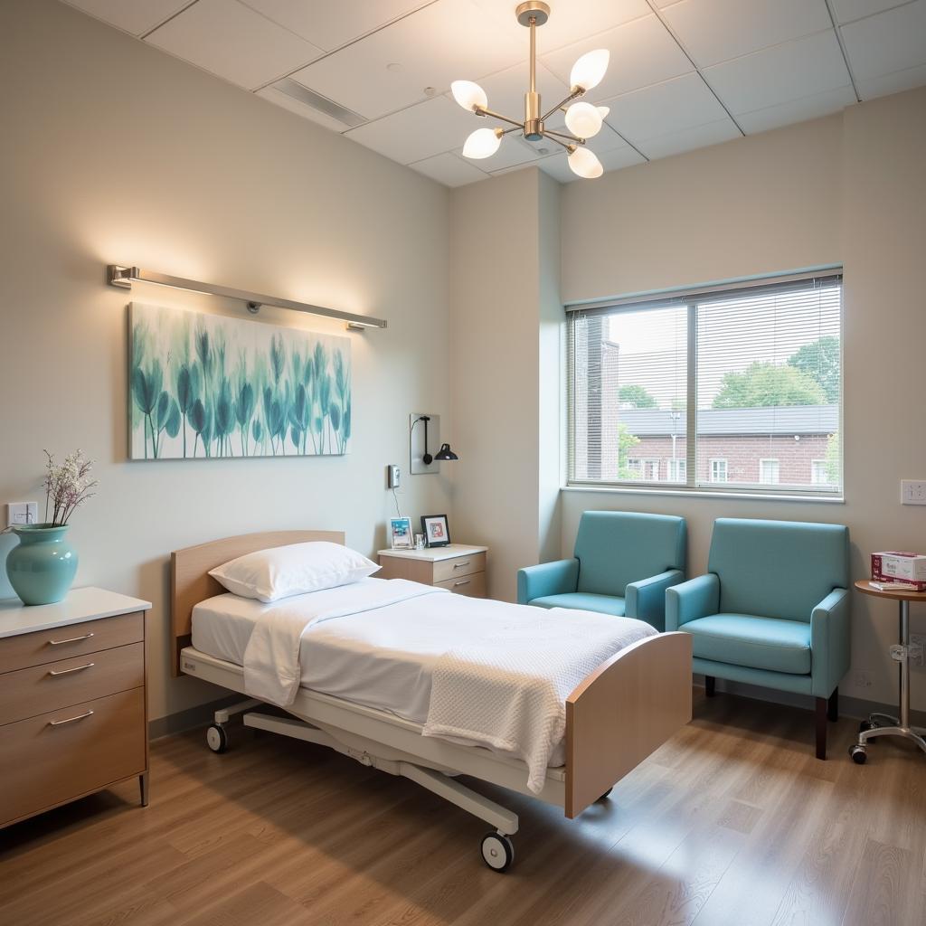 Bright and airy patient room with comfortable amenities