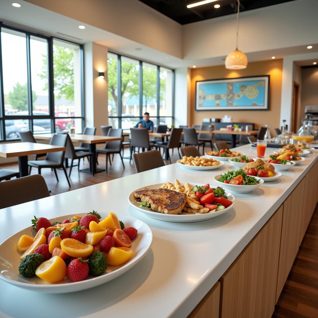 Bright and inviting hospital dining area with healthy food options