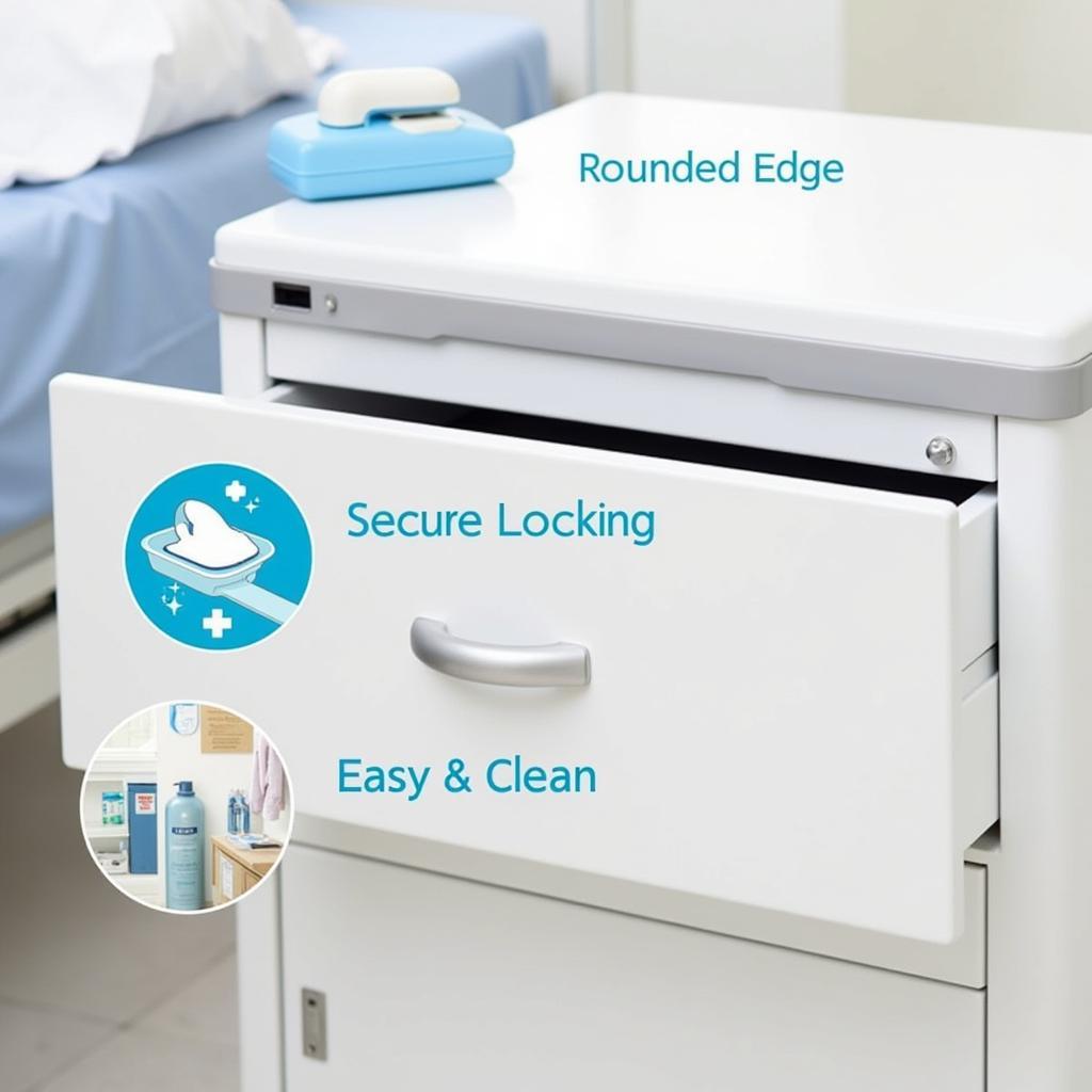 Hospital bedside table with safety features