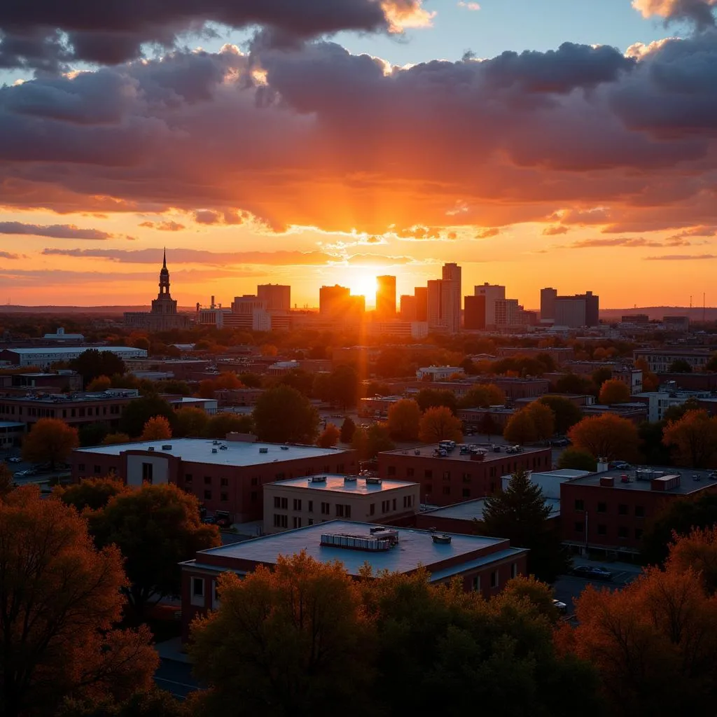 Spectacular sunset over the Billings cityscape