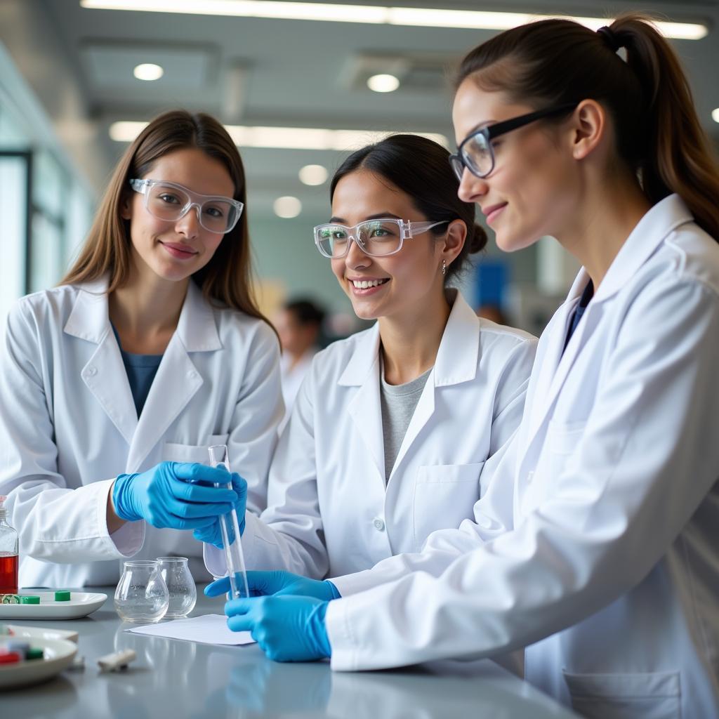 Biomedical science students gaining practical experience in a university laboratory