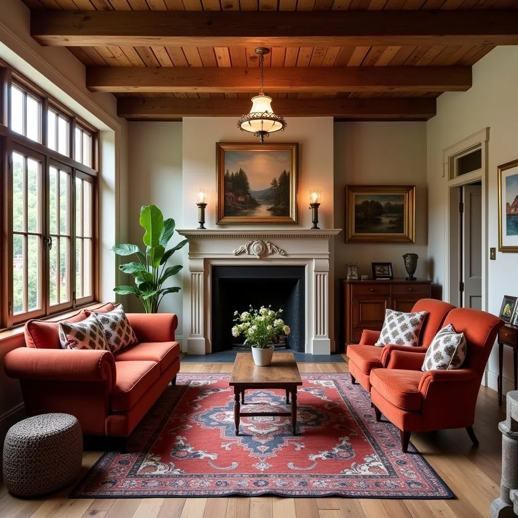 Stylishly decorated lobby of a boutique hotel.