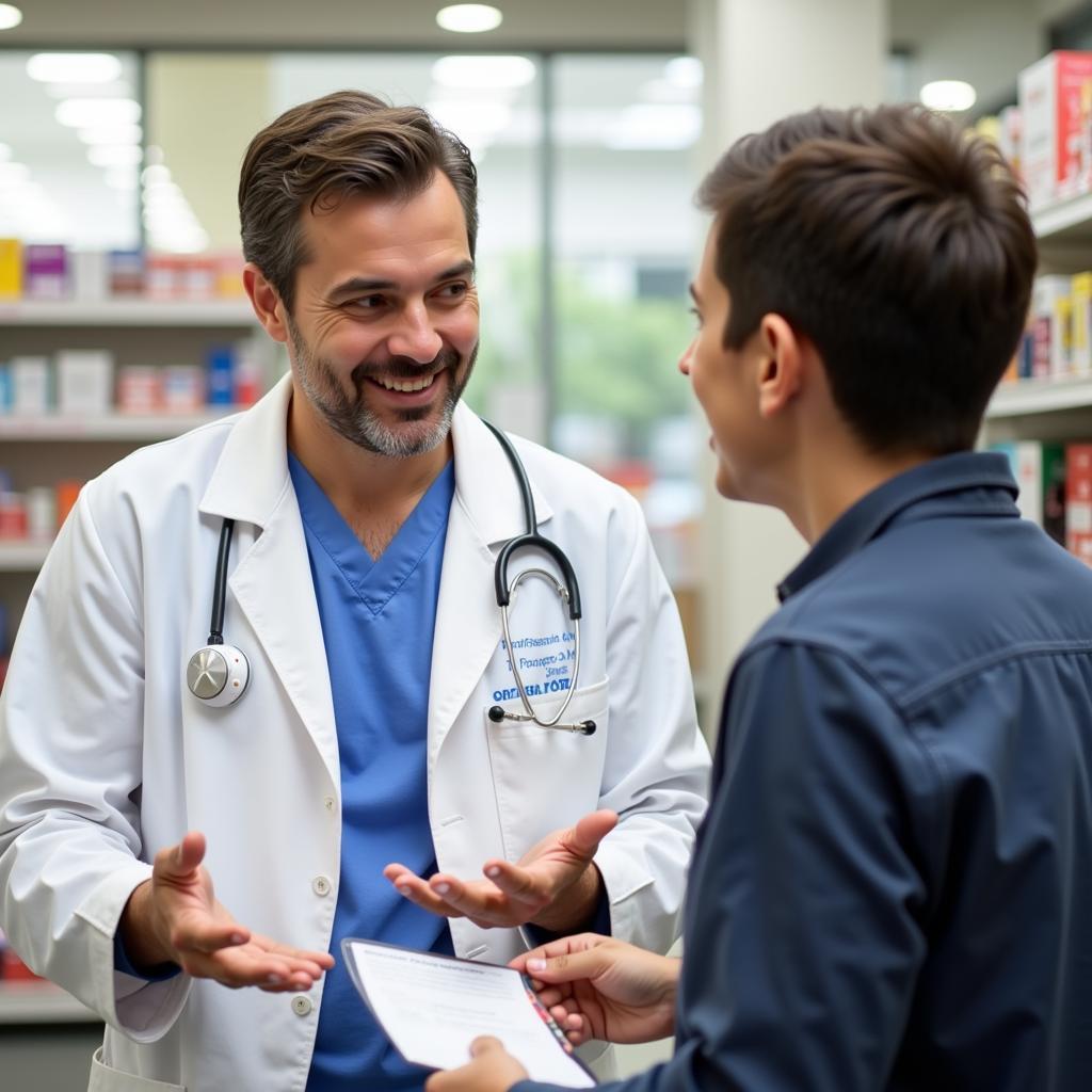 Pharmacist consulting with a patient