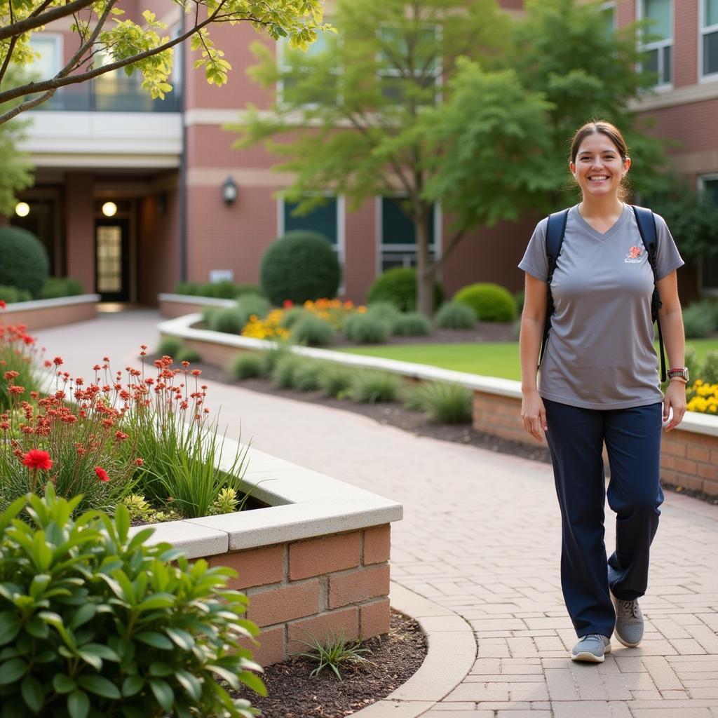 Patient enjoying outdoor spaces at Brooks Rehab