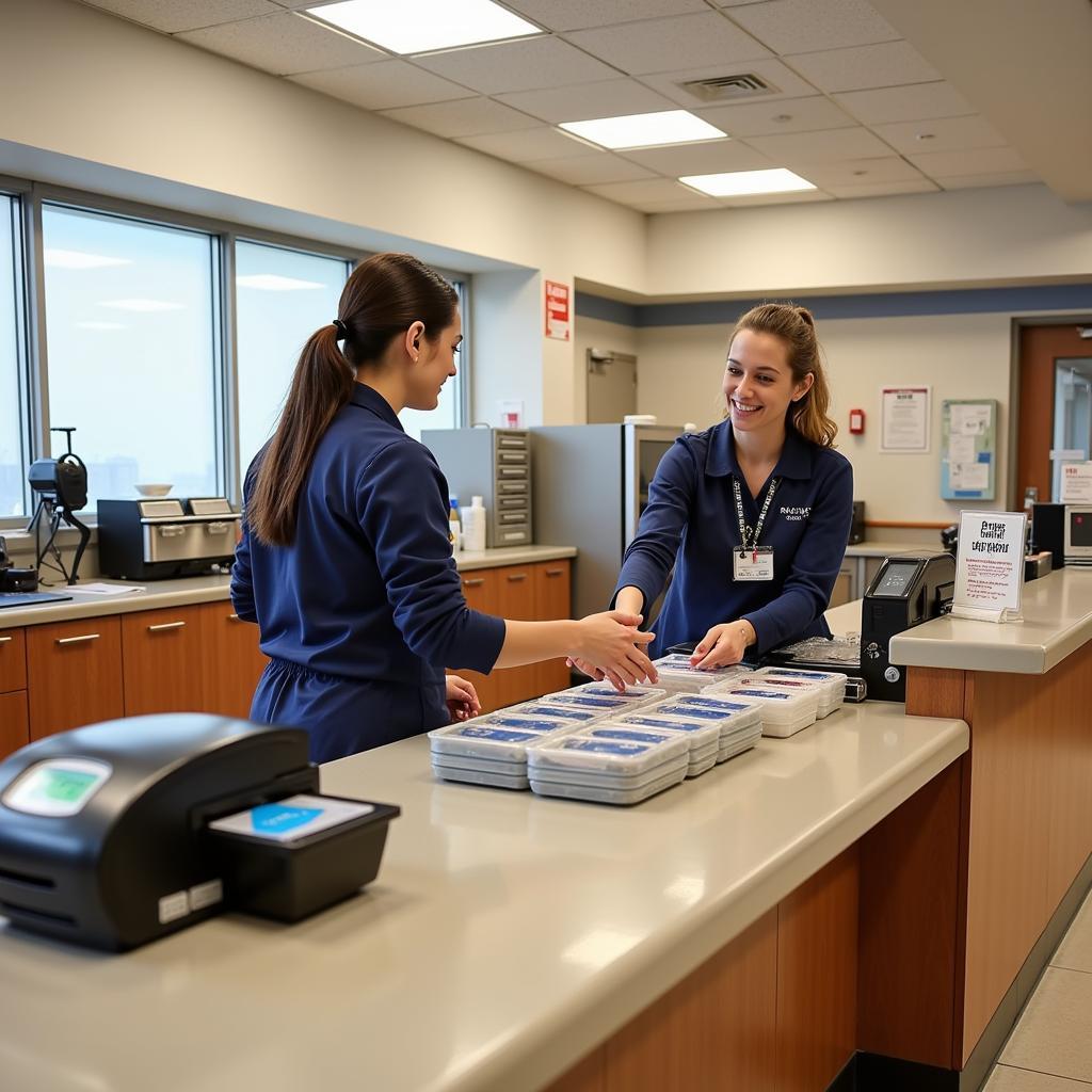 Friendly cashier assisting a customer at the Bryn Mawr Hospital cafeteria