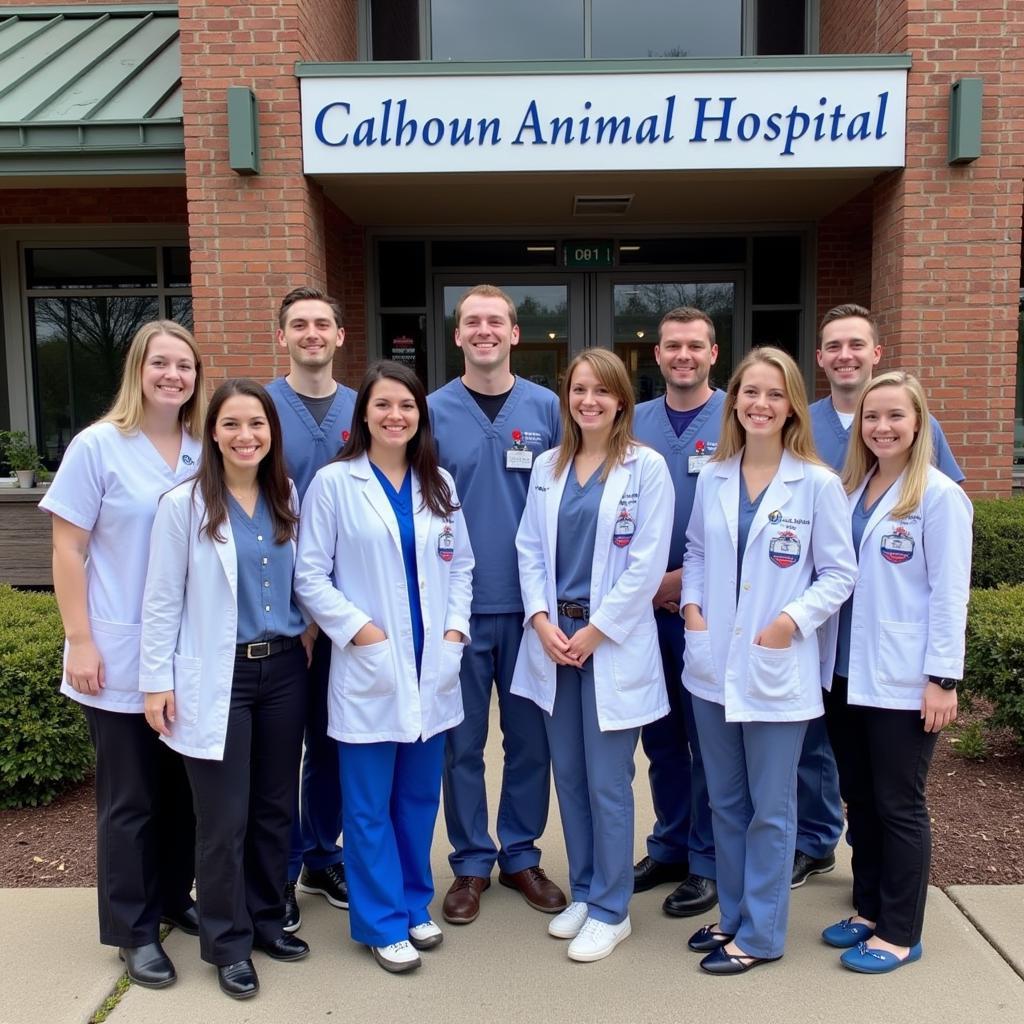 Veterinary team posing together in Calhoun Animal Hospital