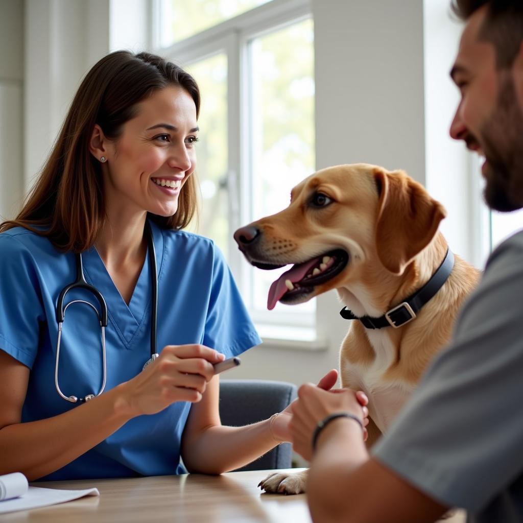 Canal Winchester pet owner talking to veterinarian