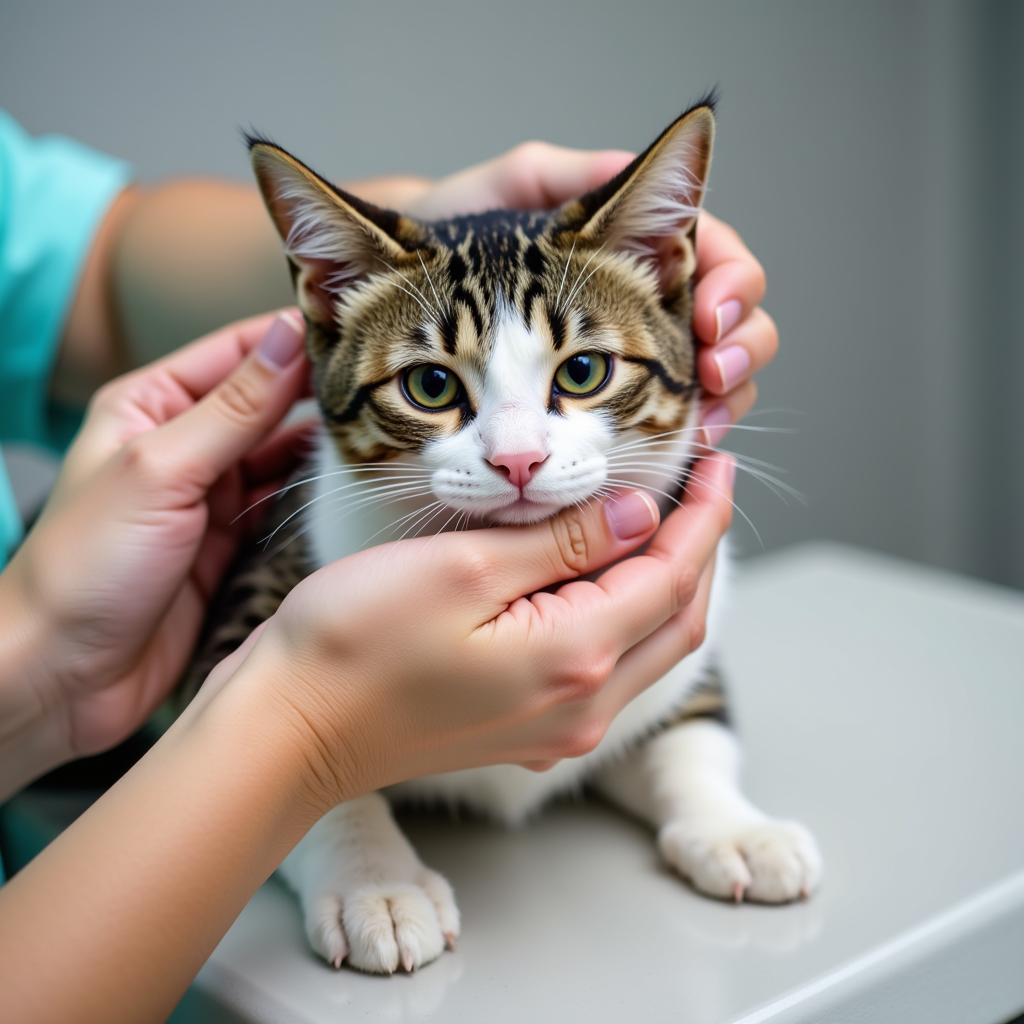  Veterinarian conducting a wellness exam on a cat in Latham NY