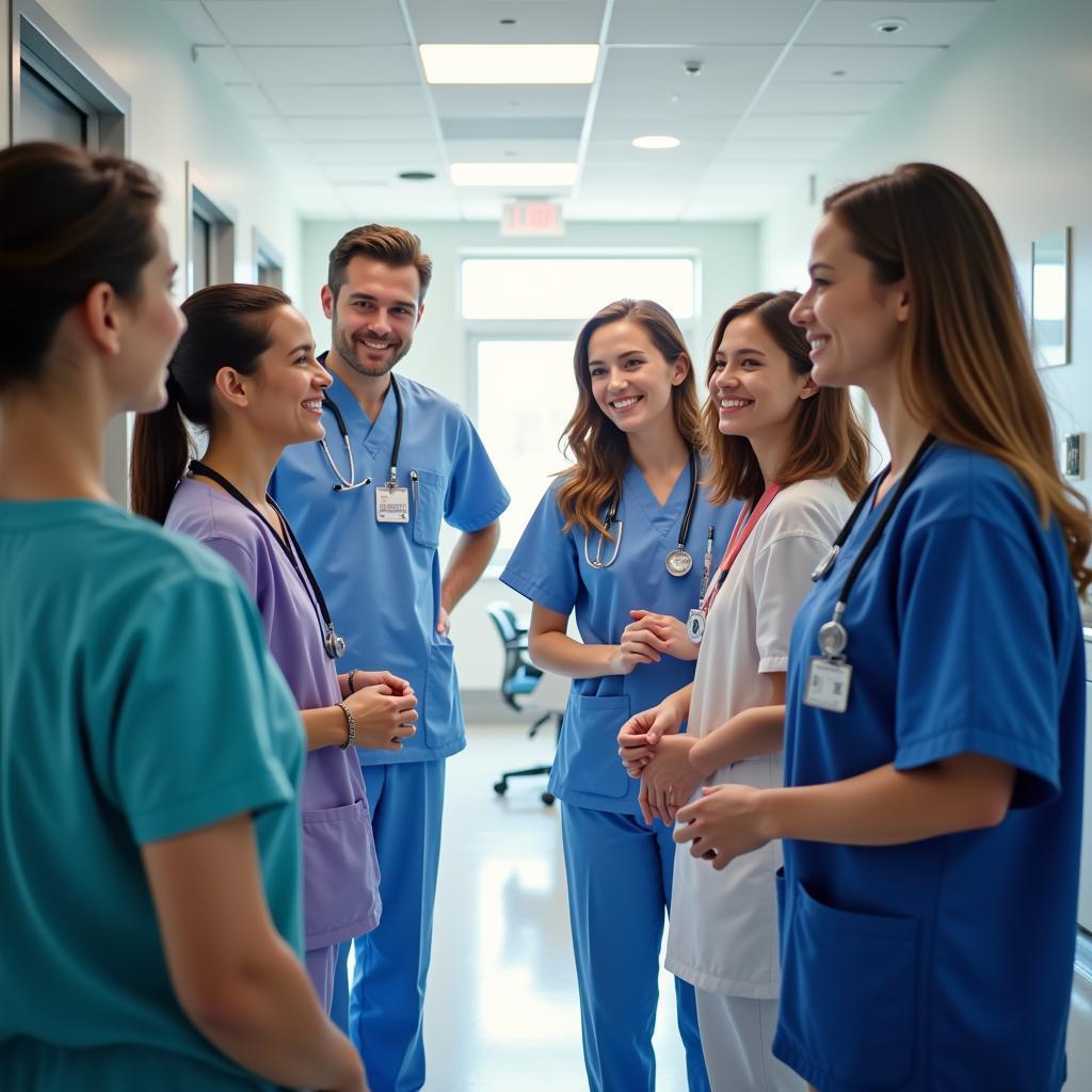 A team of smiling doctors and nurses at Cardinal Cushing Hospital