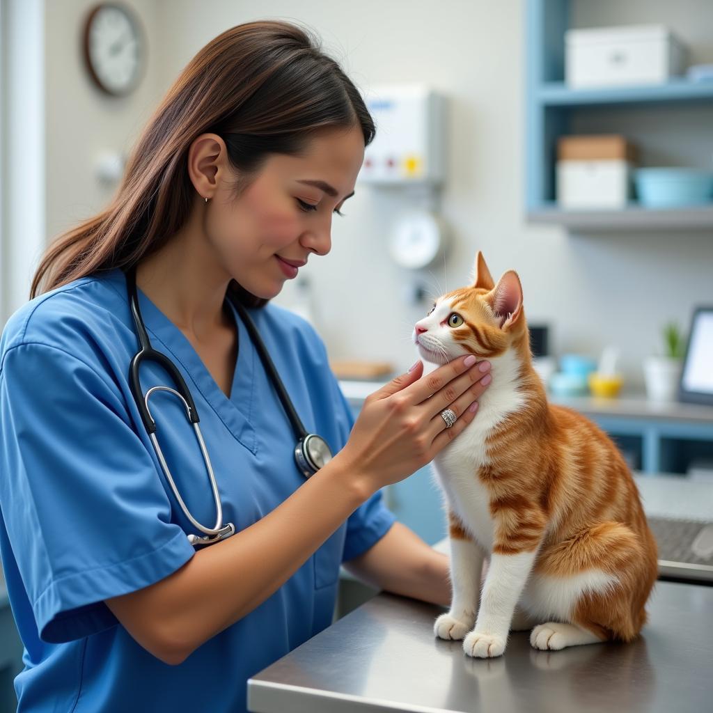 Caring Vet Comforting Anxious Cat