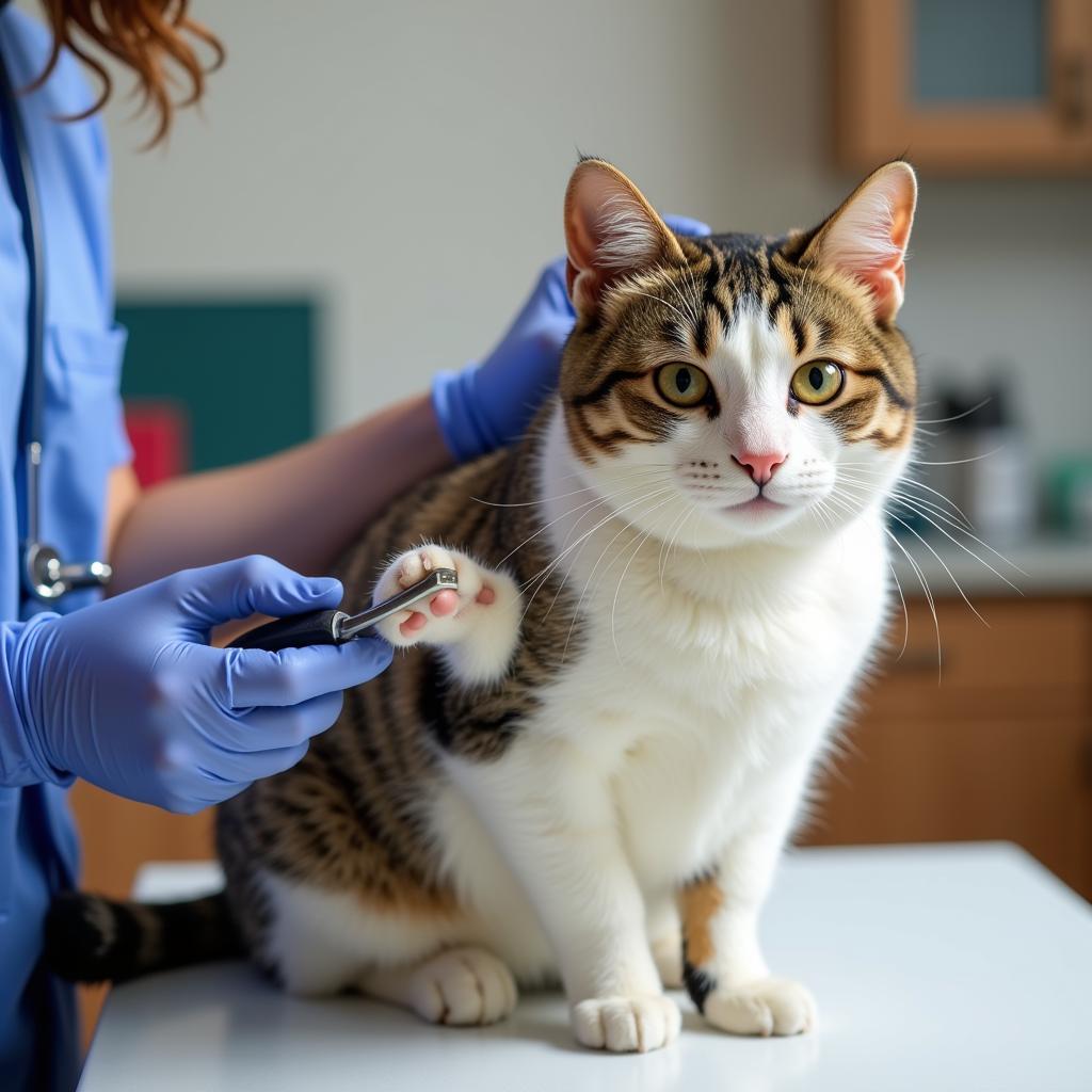 Cat Getting Nails Trimmed at the Veterinary Clinic