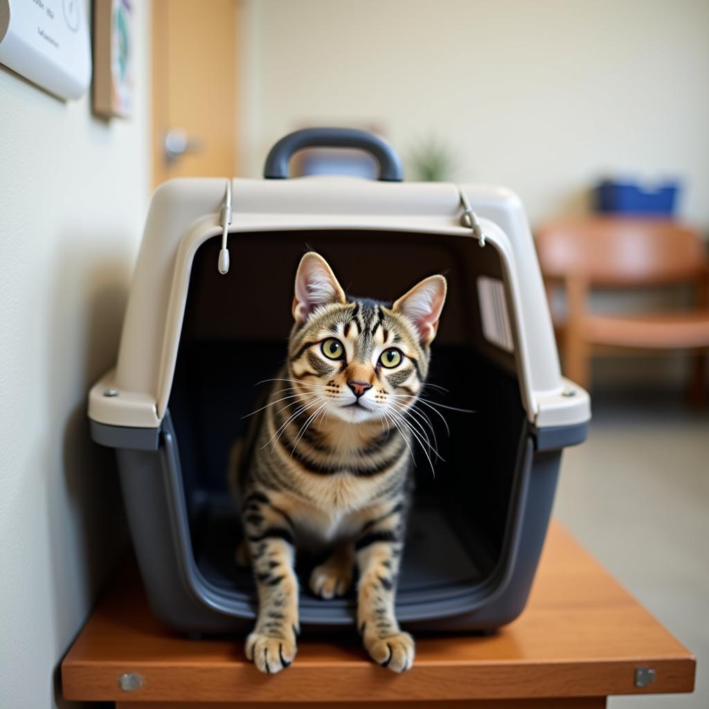 Cat in a Carrier in Waiting Room