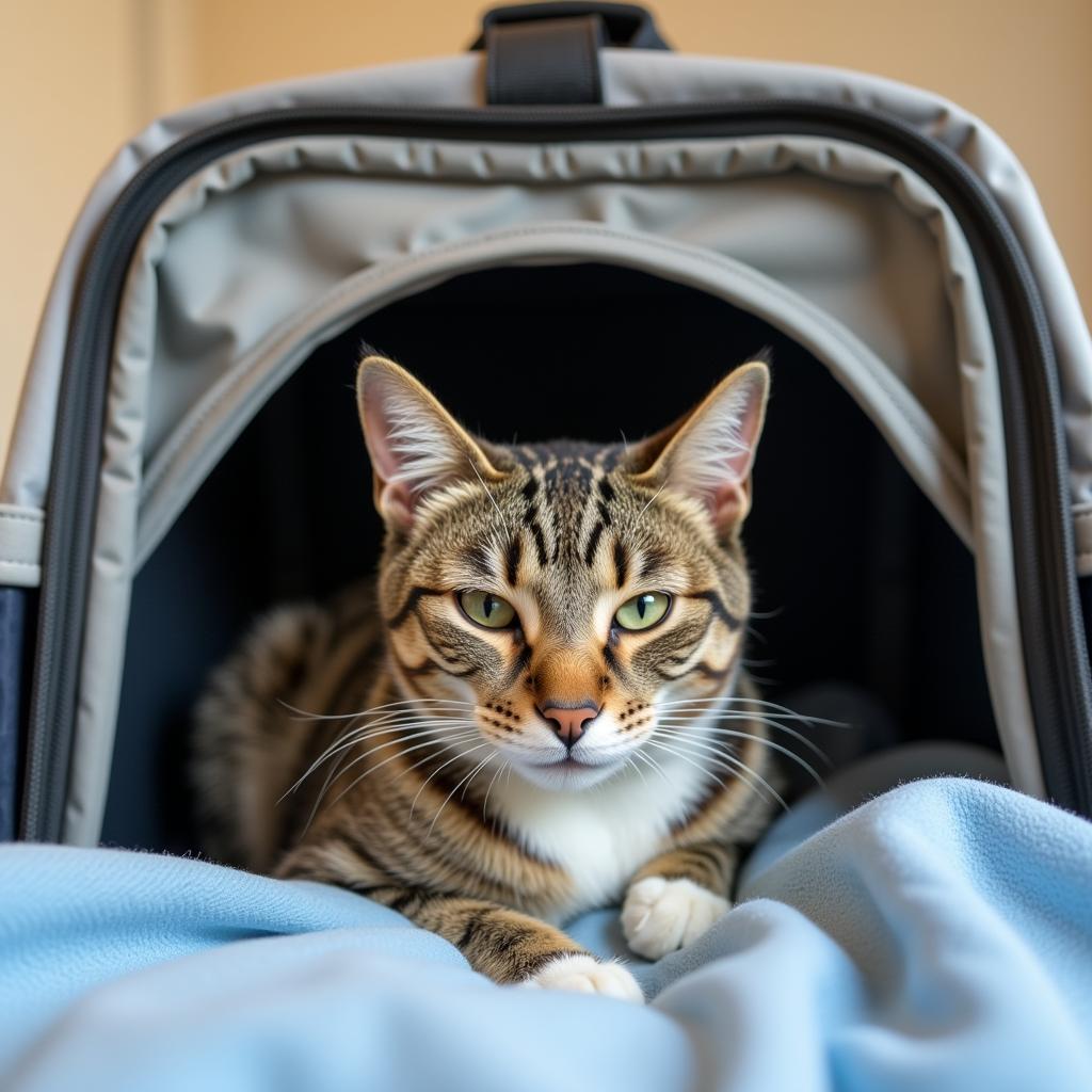 Calm Cat in Carrier at Croton Animal Hospital