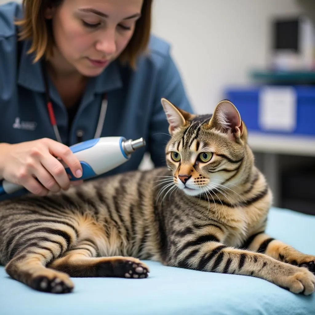 Cat Receiving Laser Therapy