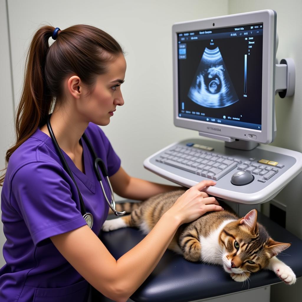 Veterinary Technician Performing an Ultrasound on a Cat