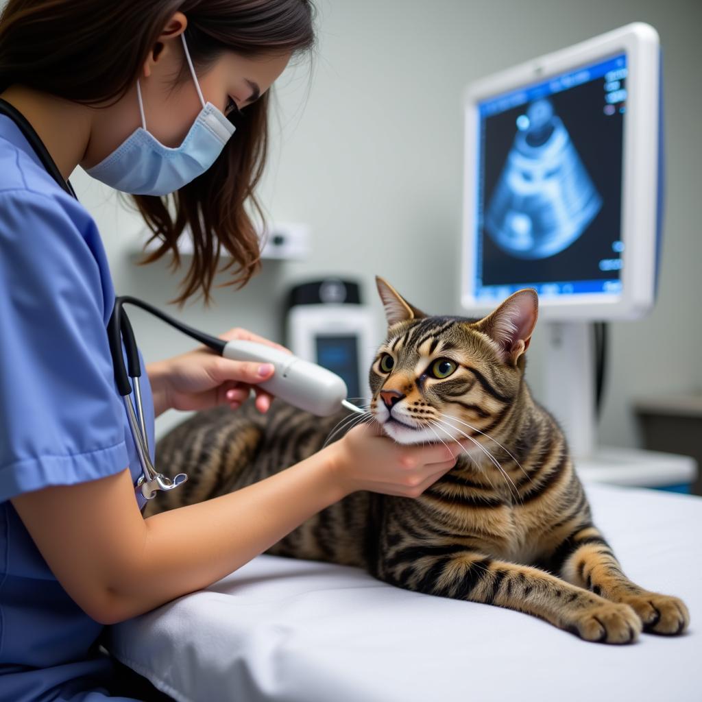 Cat Undergoing an Ultrasound Examination