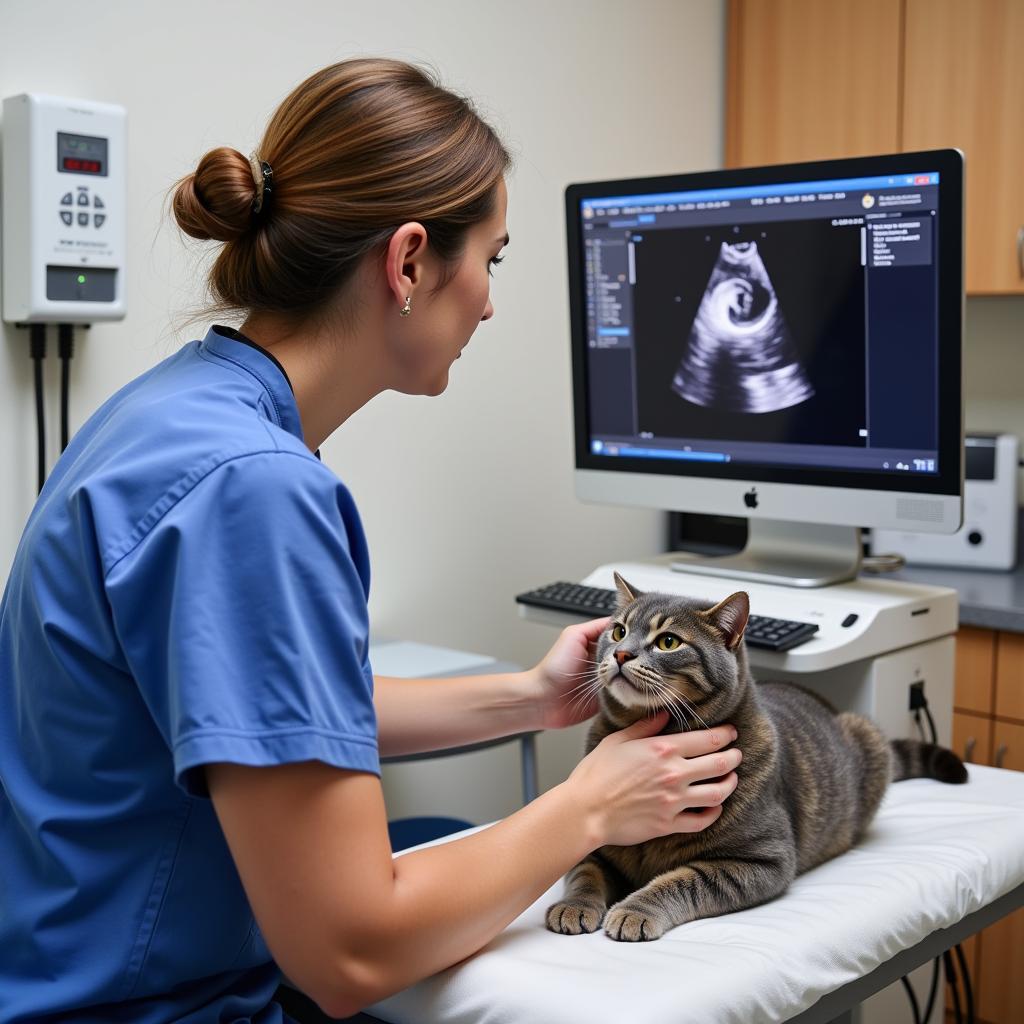 A cat undergoing an ultrasound examination in a Lockport animal hospital