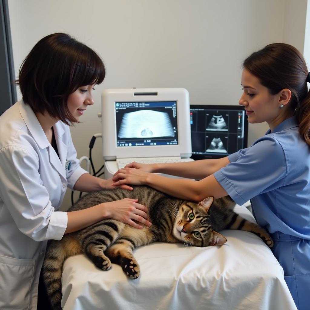 Cat receiving ultrasound at Riverlands Animal Hospital