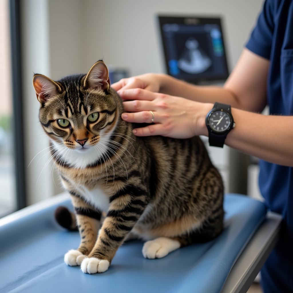 Cat Receiving Ultrasound at Veterinary Clinic