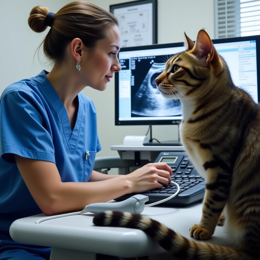 Veterinarian Performing an Ultrasound on a Cat