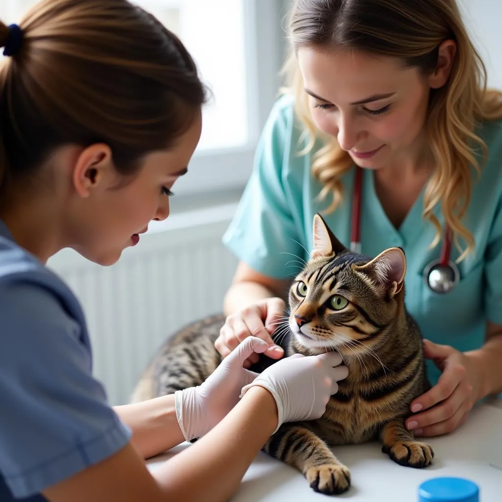 Cat receiving vaccination from veterinarian