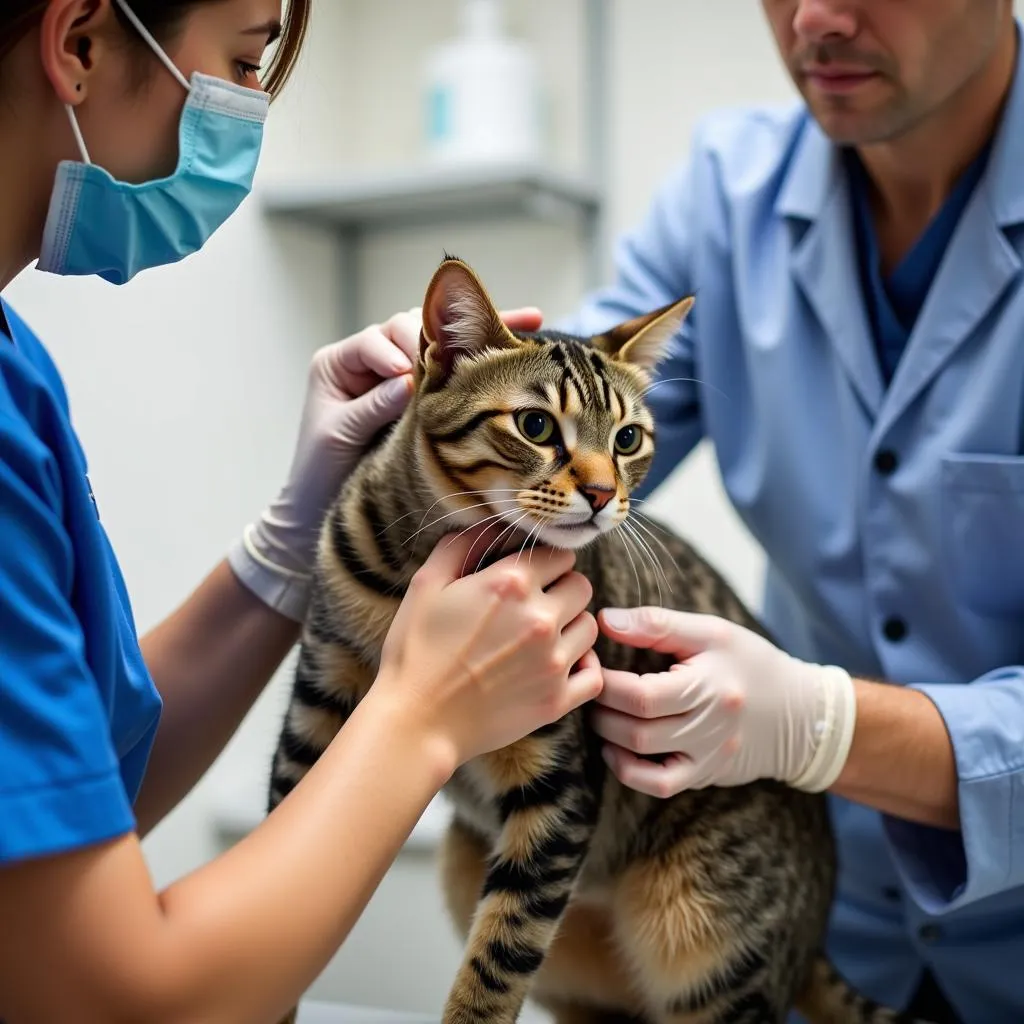 Cat receiving a vaccination at a veterinarian clinic in Boone, NC