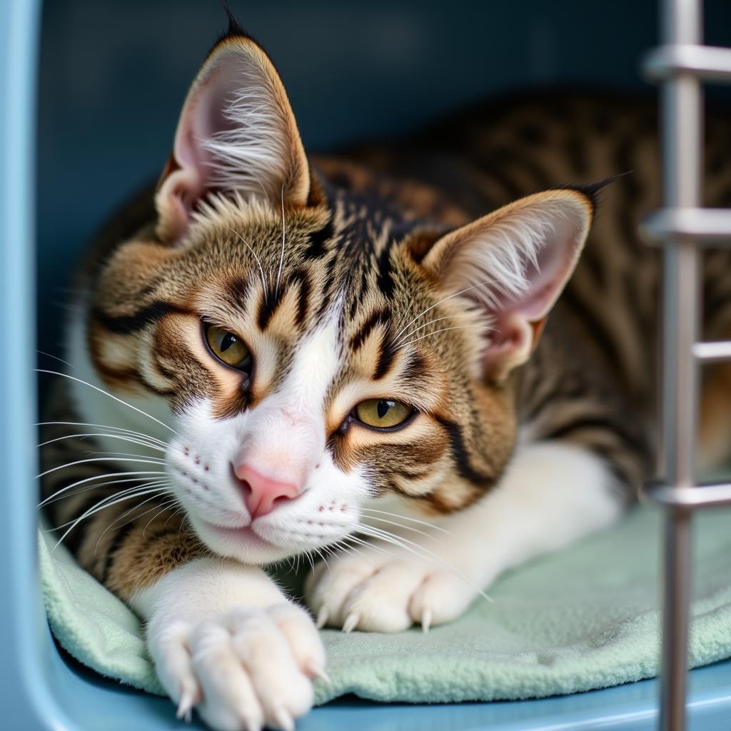 Cat resting comfortably in a Petaluma cat hospital