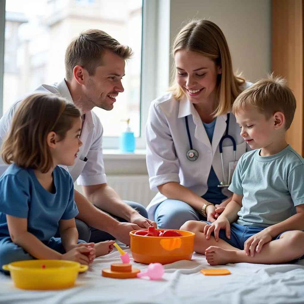 Child life specialist engaging with a young patient