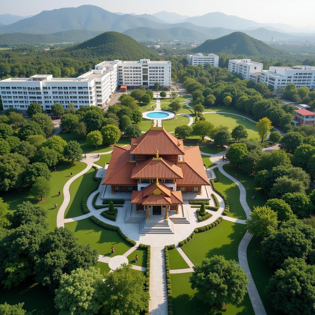 Children's Hospital and Buddhist Temple Aerial View