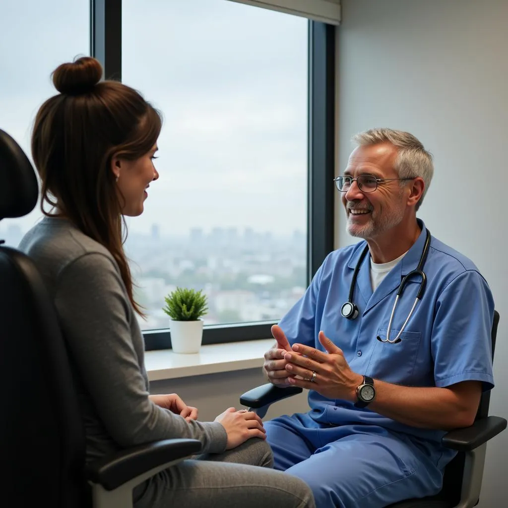 Doctor and patient engaged in a consultation in a modern exam room