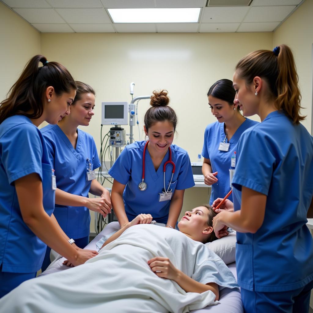 Nurse Residents Collaborating in a Simulation Lab