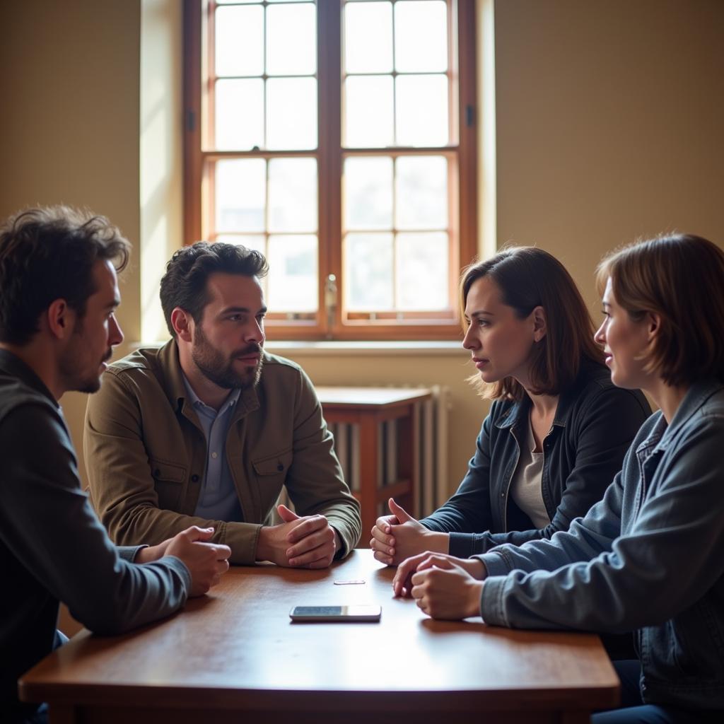 People engaging in group discussion for healing