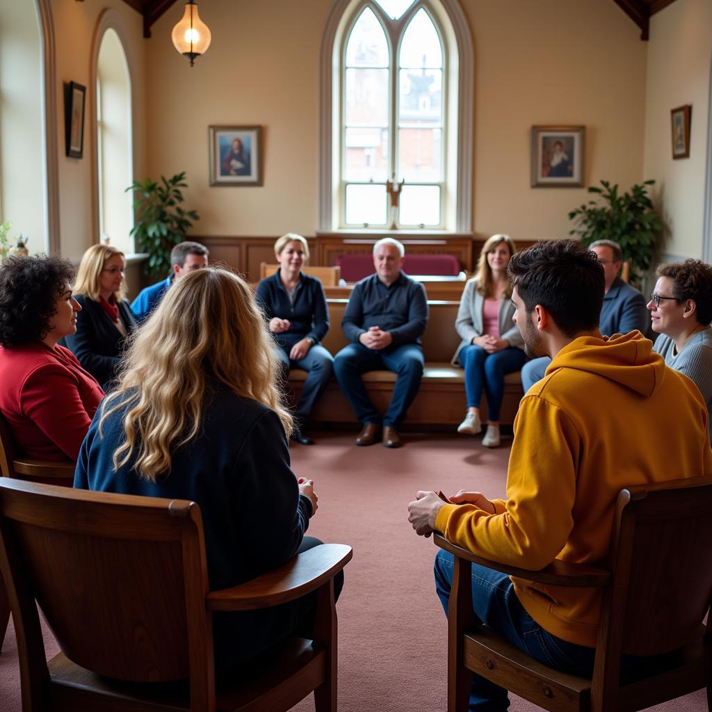 People gathered in a circle for a church support group