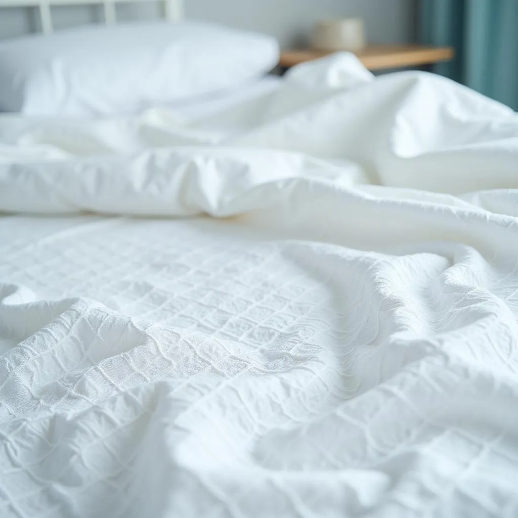 Close-up of hospital bed sheet fabric texture